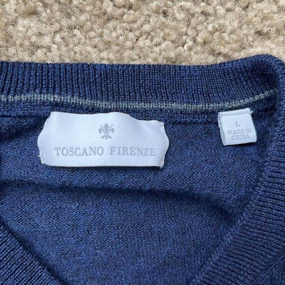 Toscano Firenze Merino Wool Sweater Vest SZ L Navy V-Neck - Picture 2 of 8